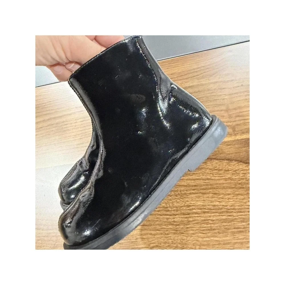 Zara Patent Ankle Boots Toddler Size 7.5 Black Good Side Zip Glossy 6115/630/800
